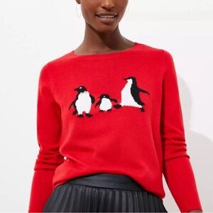 Loft women’s holiday sweater penguin print EUC